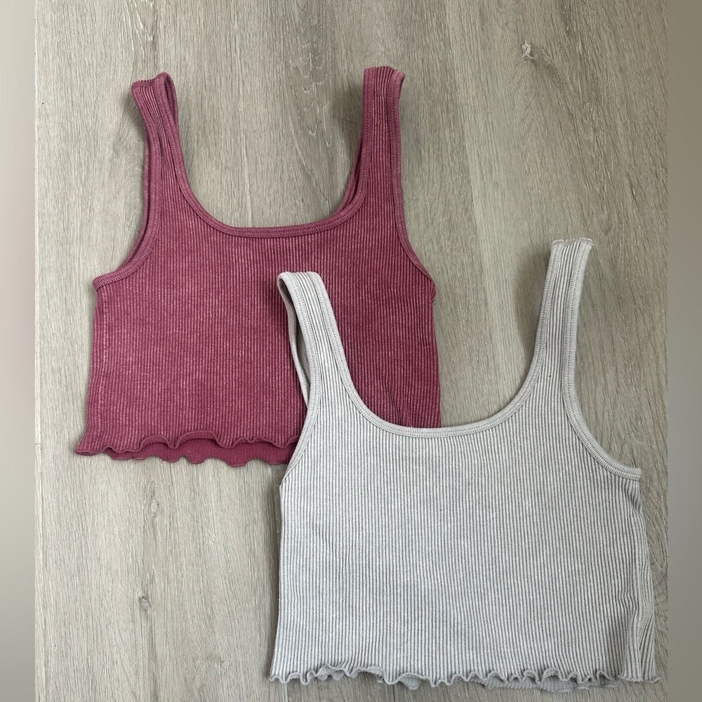 AEROPOSTALE seriously soft seamless Ribbed Knit Tank Top Set - Pink and Gray
